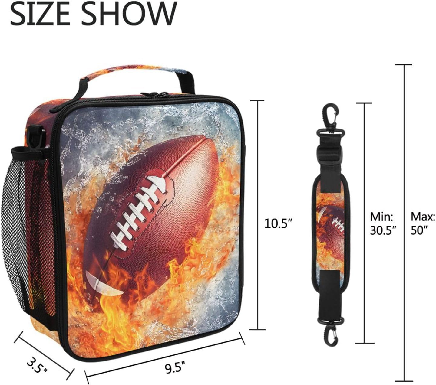 Footbal Lunch Bag for Women Men Work Kids Boys Sport Football Lunchbox Bag with Detachable Shoulder Strap Insulated Lunch Box Totes Cooler Bag