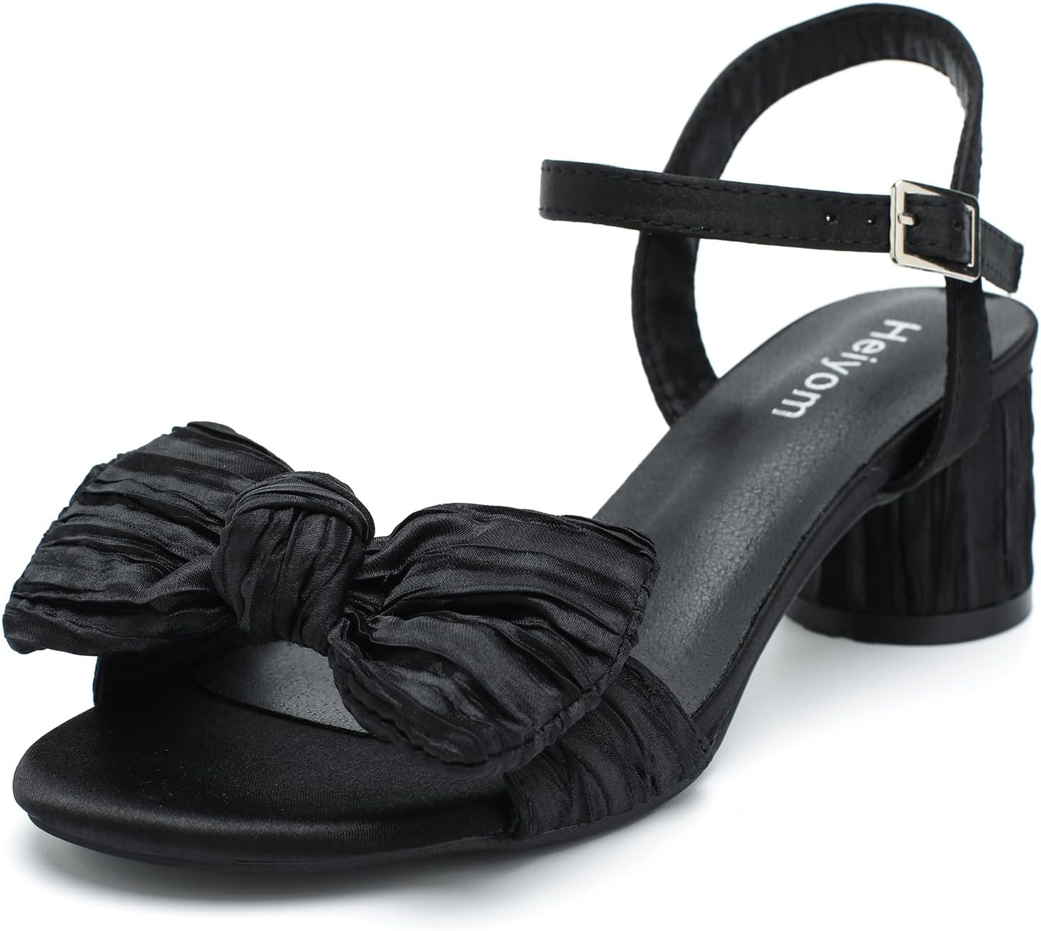 Women's Bowknot Low Chunky Heels Mules Sandals Slip on Pleated Bow Heels Wedding Bridal Party Dress Shoes