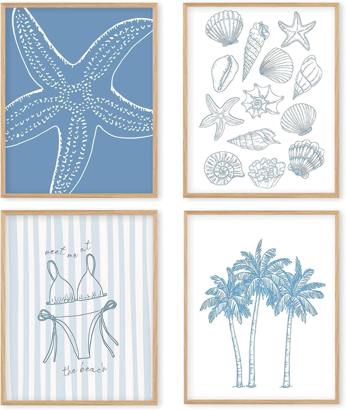 Boat Wades Beach Coastal Shell Unframed Wall Art Prints,seashell Beach Coastal Posters & Prints Wall Art Decor,Seashell Trendy Wall Decor For Lake House Dorm Bedroom Decorations 8x10 Set Of 4