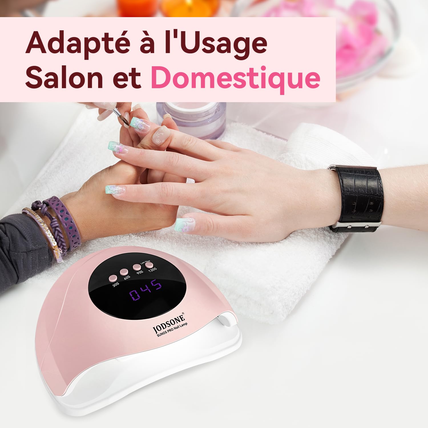 JODSONE Lampe UV Ongles Gel, Lampe à Ongles UV/LED Double Source Lumineuse avec 4 Minuteries et Capteur Automatique, Séchage Rapide du Vernis Gel-Rose