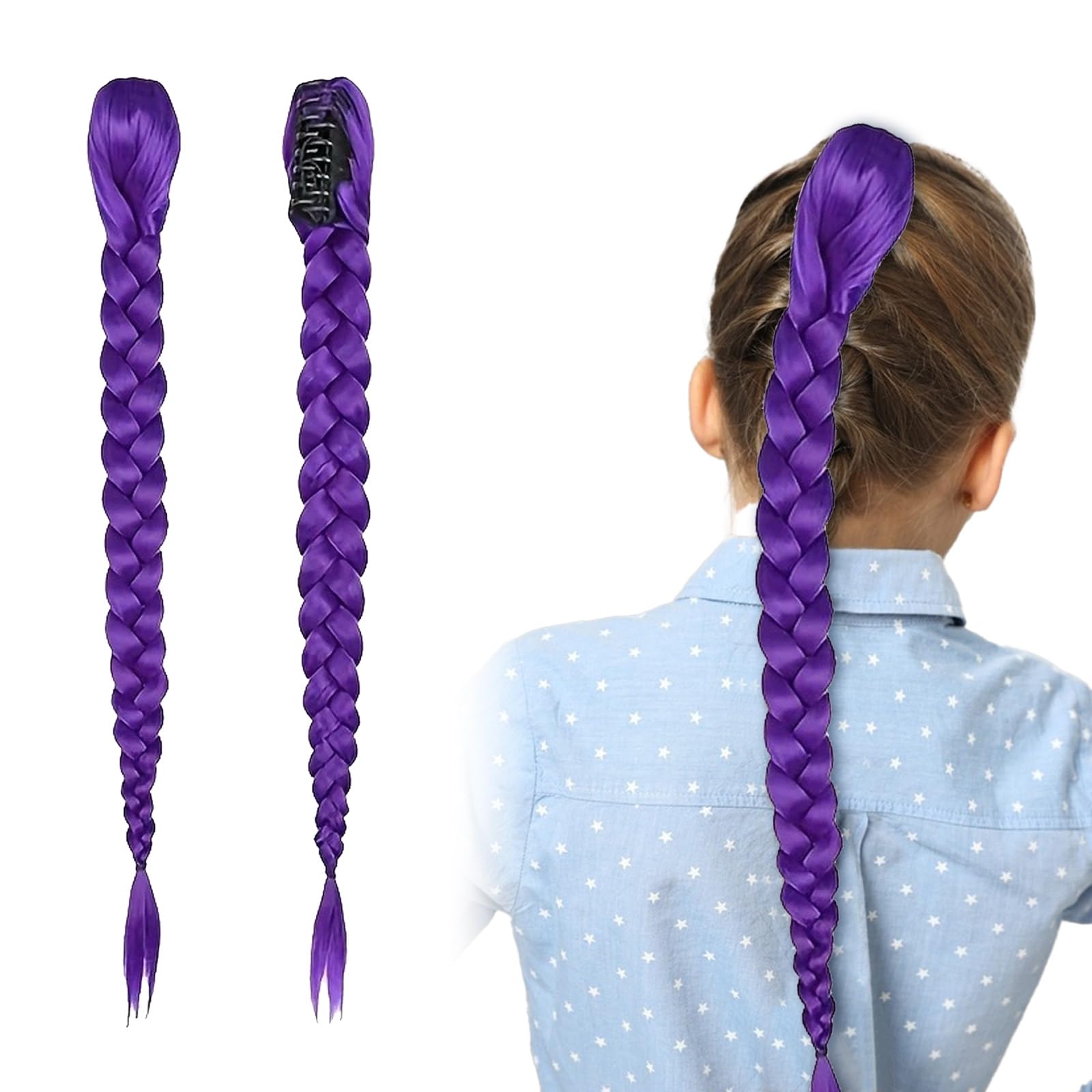 VEGCOO Extension Cheveux Violet 26", Perruque Violette Tresse Kpop | Avec Clip, Bal Masqué, Cosplay, Halloween, Carnaval