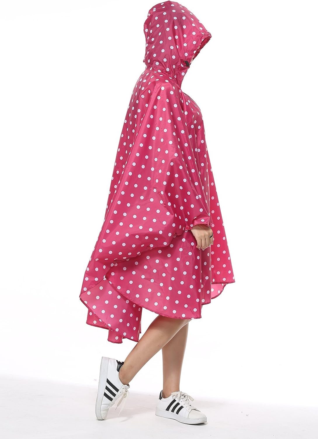 Womens Rain Poncho Stylish Polyester Waterproof Raincoat Free Size with Hood Zipper - Image 5