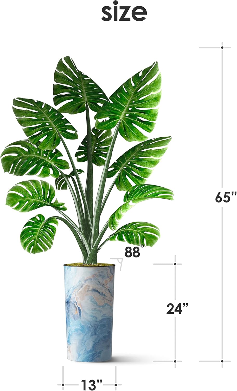 Artificial Tree in Modern Granite Effect Planter, Fake Monstera Silk Tree for Indoor and Outdoor Home Decoration - 65" Overall Tall (Plant Pot Plus Tree)