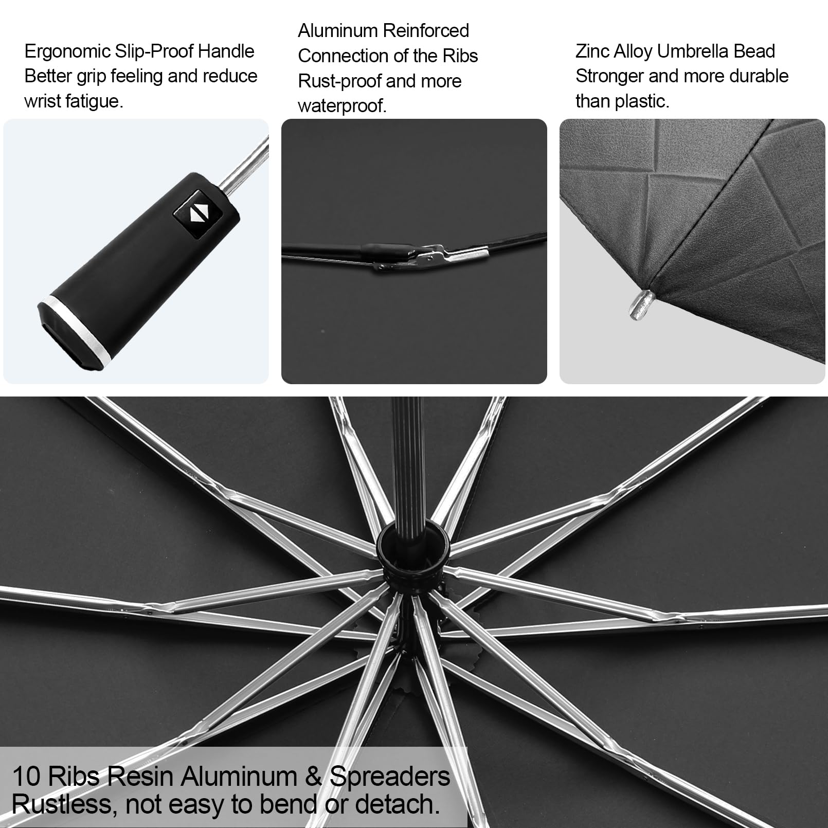 Satol Grand parapluie de golf, coupe-vent, 10 baleines, ouverture/fermeture automatique, parapluie surdimensionné à double auvent ventilé, robuste, portable, pliable pour voyage, UPF 50+, résistant au