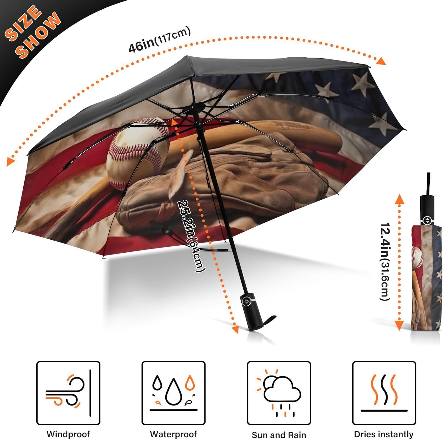 Large Windproof Umbrella Auto Open Folding Umbrella, 8 Ribs Rain Proof Reverse Umbrella for Travel Golf-(Blue Sky Clouds (1)) - Image 3