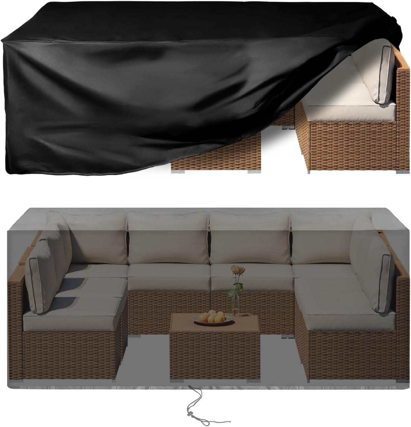 UPGRADE Outdoor Furniture Covers, Custom Size 96"(L) x 52"(W) x 30"(H) Rectangular Table and Chair Waterproof Covers, Heavy Duty 420D, Black