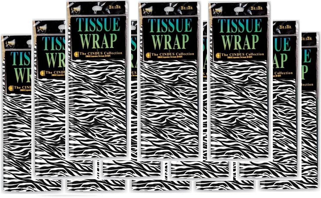 [12 Pack, 48 Sheets] Zebra Print Tissue Paper for Gift Bags 20x20 Inch – Animal Print Gift Wrapping Paper Bulk, Black and White Decorative Tissue Sheets for Crafts, Party Decor, Packaging & Display