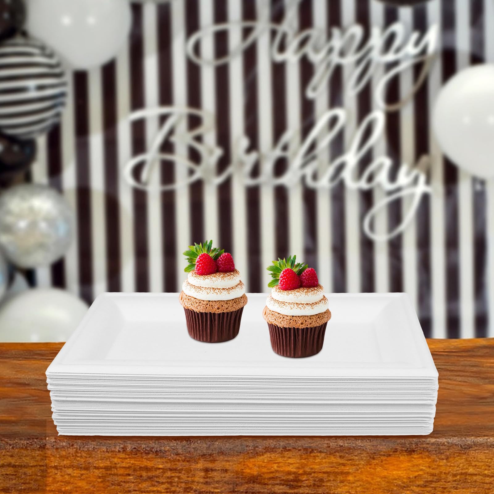 Lot de 50 Assiettes Jetables en Papier Blanc, Résistantes et Pratiques, Format 13x25 Cm, pour Fêtes D'anniversaire et Occasions Spéciales