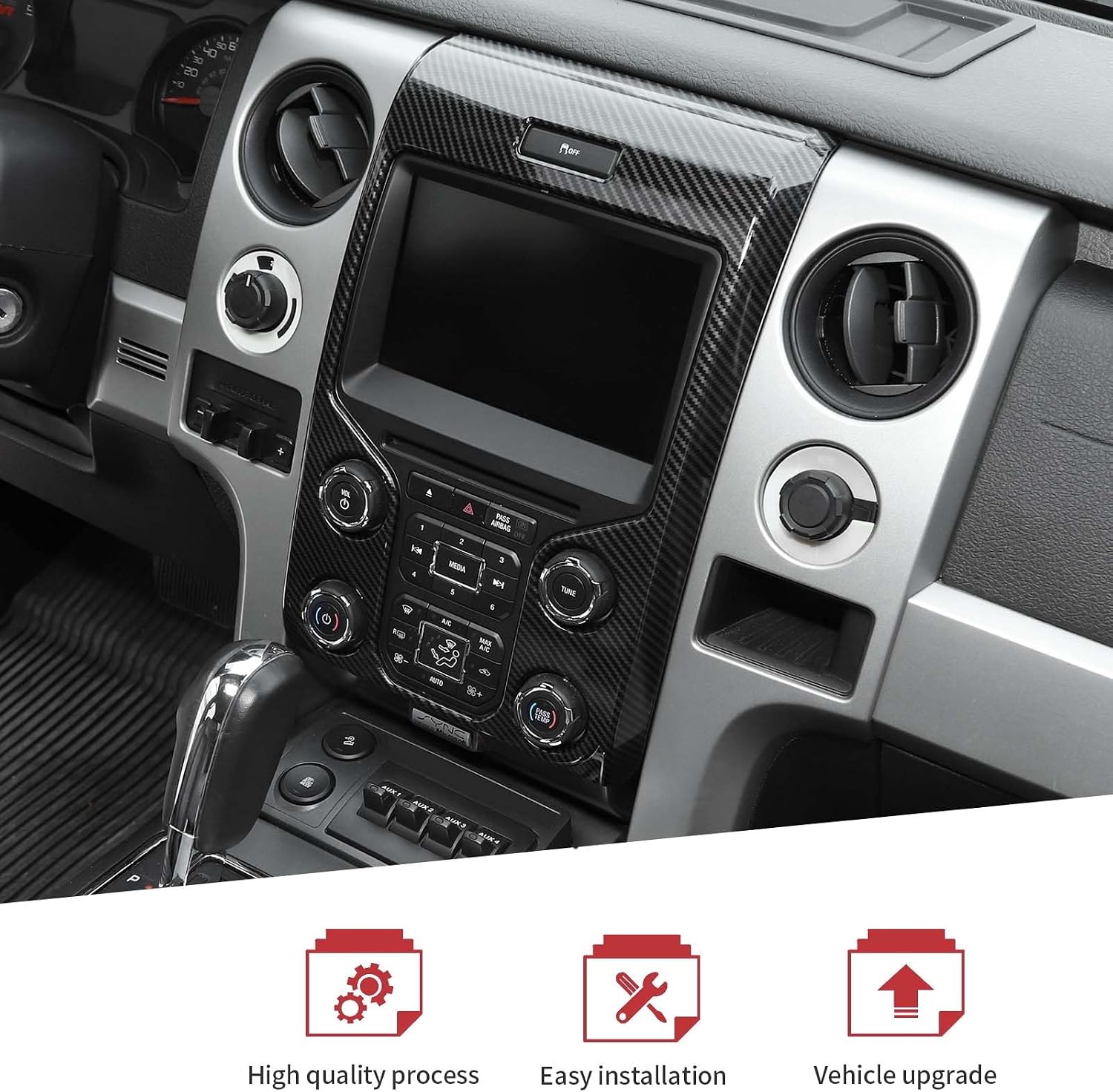 JeCar for F150 Carbon Fiber Interior Center Console Dash Panel Cover Trim Fit for Ford F150 Raptor 2013-2014 Interior Accessories