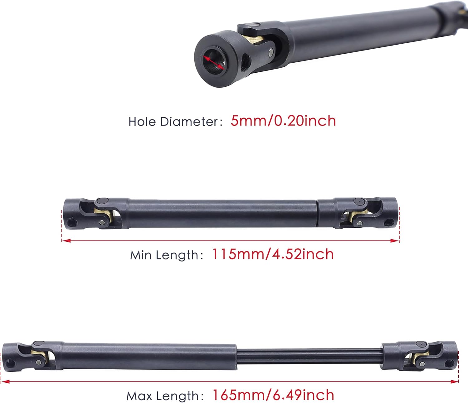 Stainless Steel Driveshaft with Black Coating Heavy-Duty Drive Shaft for TRX4 Axial SCX10 90046 AXI03007 Redcat Gen 8 RC 1/10 Crawler Car Upgrade Accessories(115-165MM)