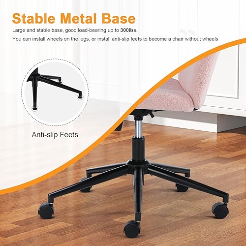 Miniatura 6 de NEWBULIG Silla de oficina cruzada con ruedas, silla de escritorio para computadora sin brazos, silla de patas cruzadas, moderna silla de tocador de