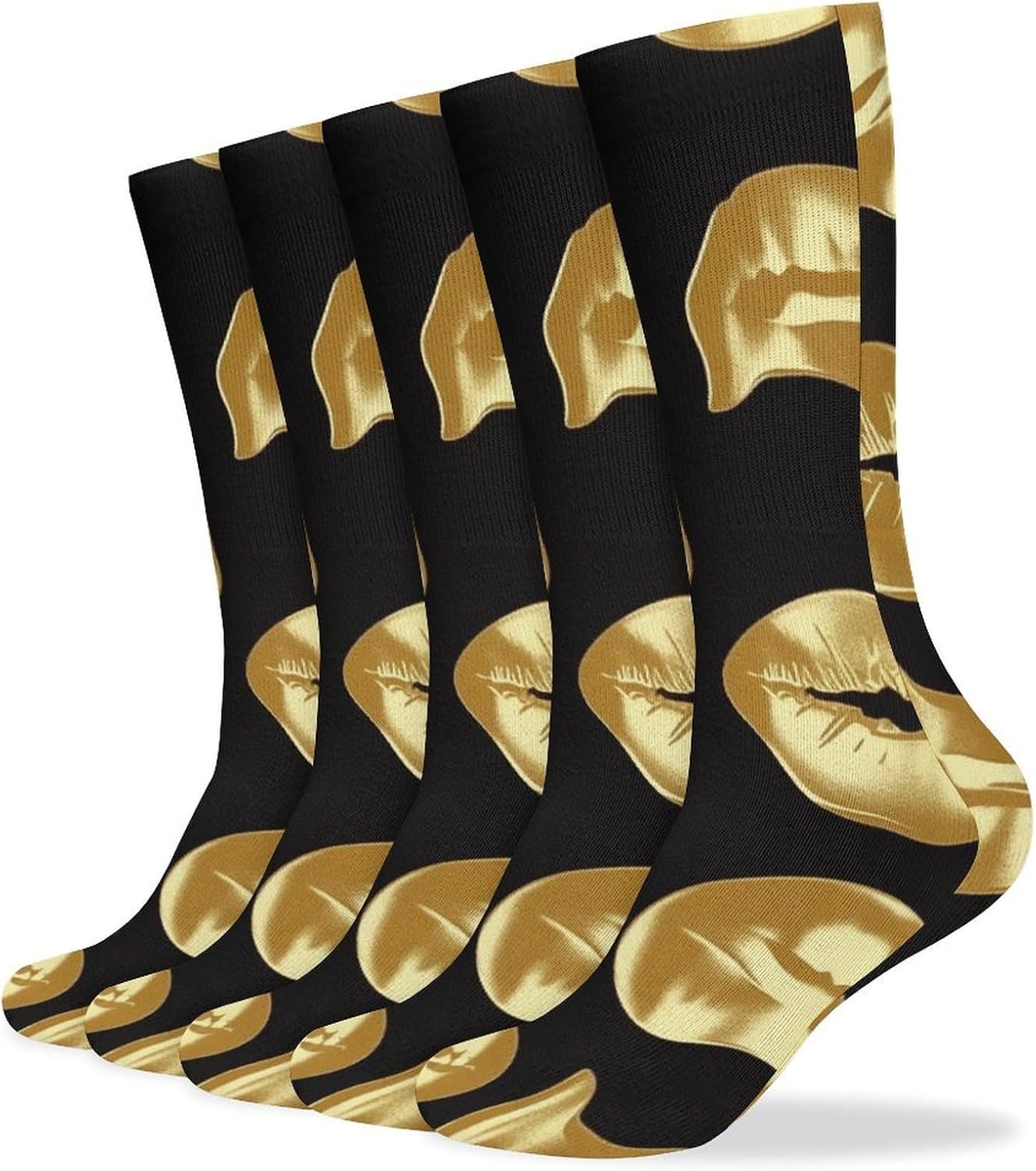 Gold Lips Stocking - Cute Casual Long Athletic,Crew Sock for Men Women,Running Socks Soft Breathable for Gift