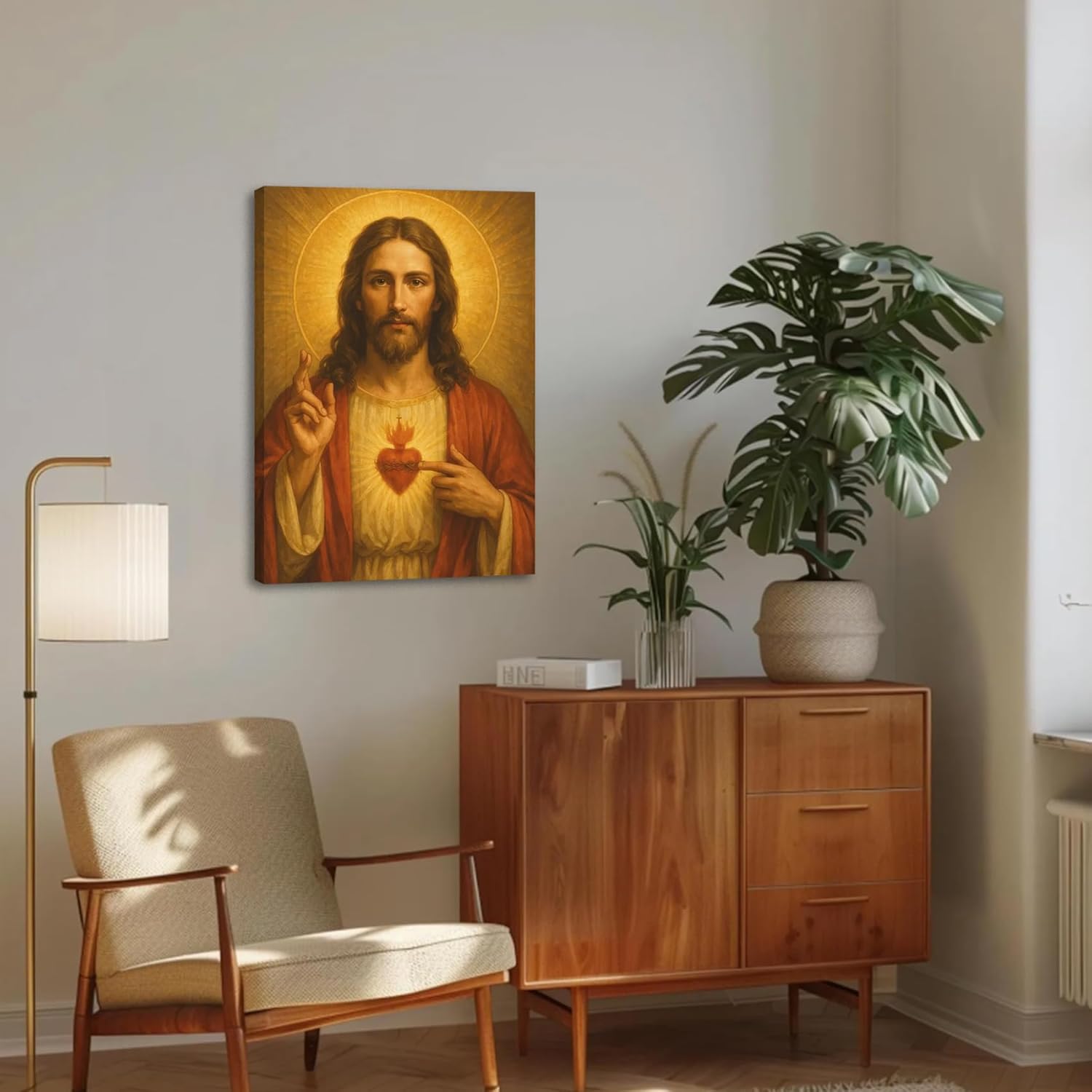 Sacred Heart of Jesus Canvas Wall Art Divine Mercy Wall Decor Jesus Portrait Painting Christian Religious Artwork Catholic Poster Prints for Bedroom Living Room Prayer Room Church 12x16in - Image 6