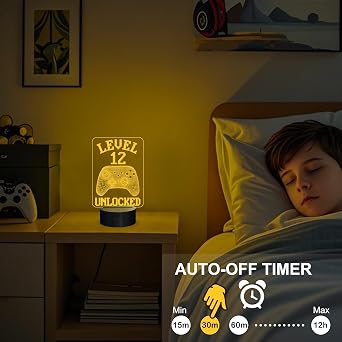 YuanDian Gamer Gifts, Level 12 Unlocked Gaming Controller Graphic Funny 3D Illusion Lamp 16 Colors Changing Touch & Remote Control, Desk Decor Gift for Gamers Teenagers and Kids