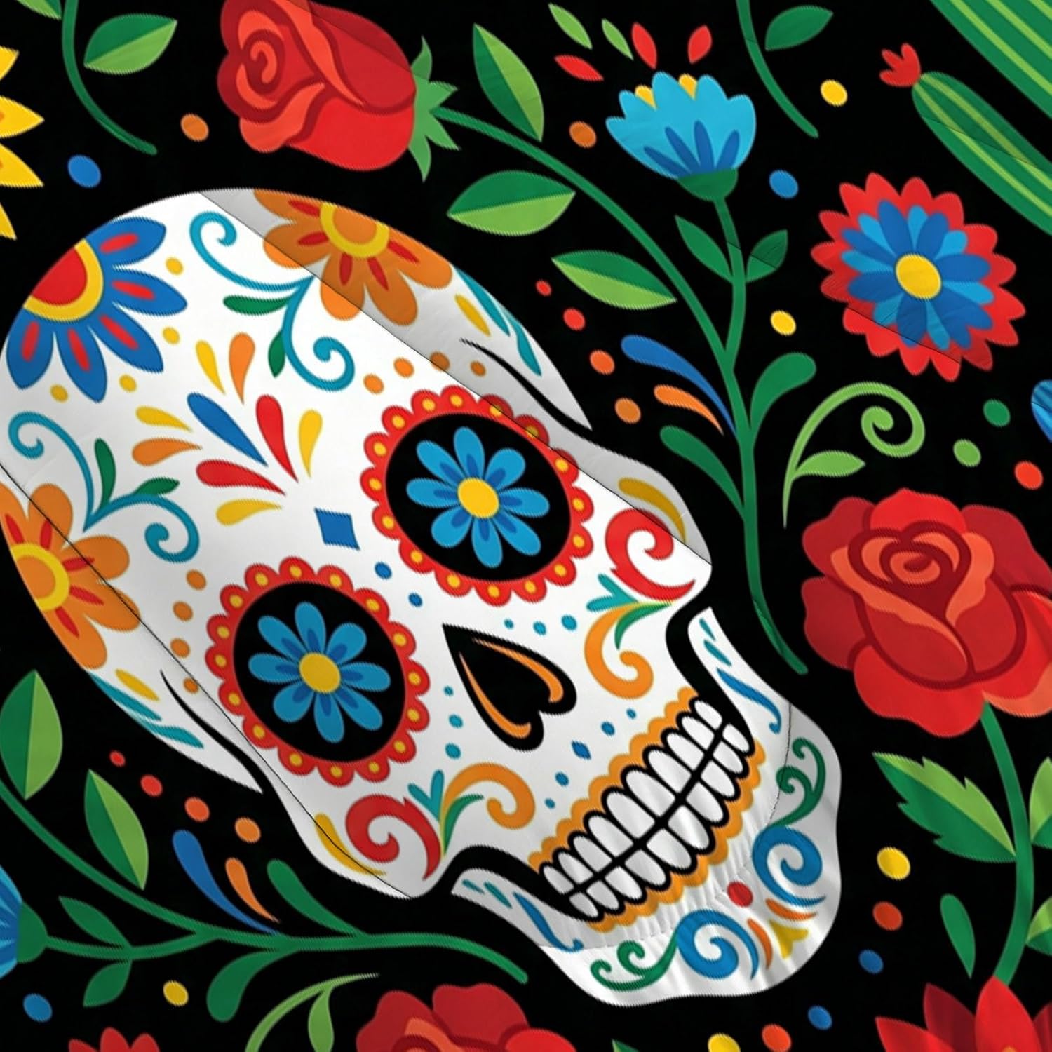 Mexican Undead Style Quilt Twin Size Dark Green Quilt Bedding Set | 3 Pieces Soft Lightweight Microfiber Sugar Skull Cactus Bedspread Coverlet Set for All Season, 68"X90"