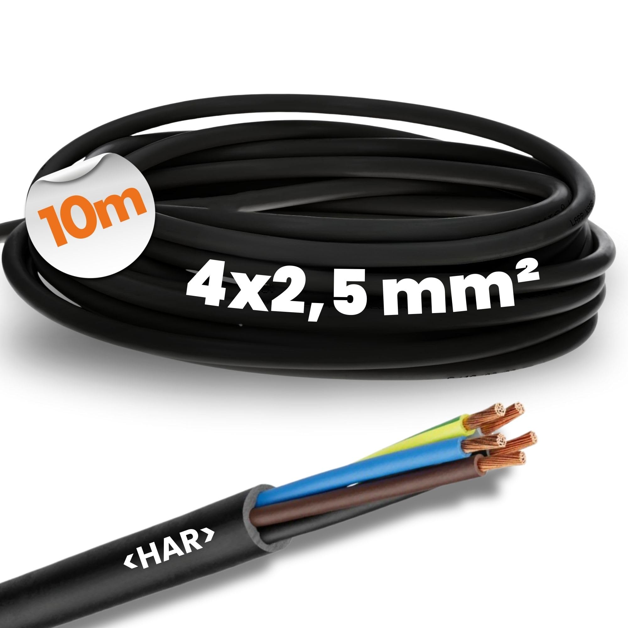 Lapp 16002123 H05RR-F 4G2,5 mm² Cable de Goma Flexible de 10 m | Conductor de protección, manguera de cobre de alambre fino para aparatos domésticos y de taller, resistente 300/500 V