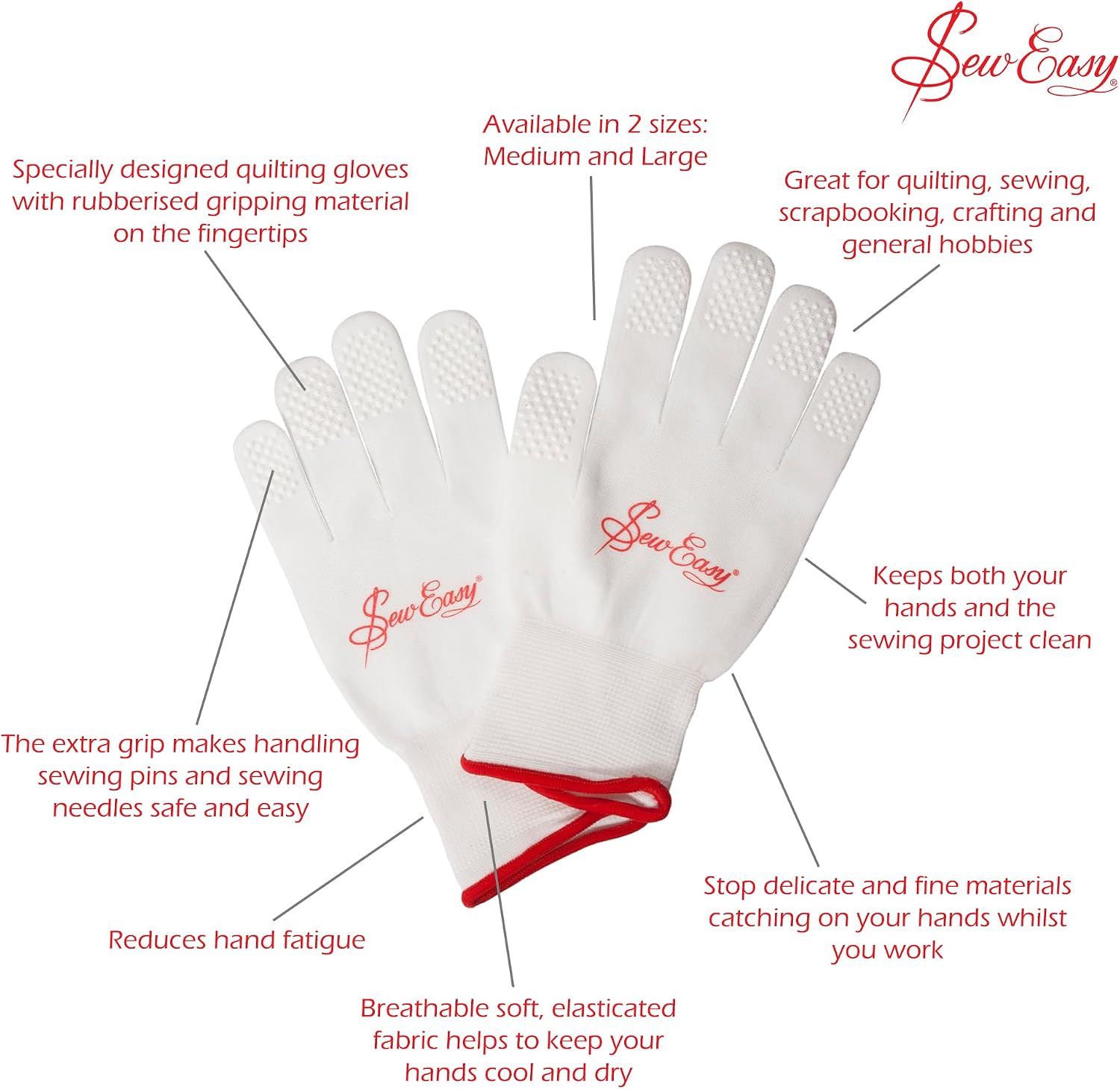 Sew Easy Premium Grip Control Quilting Gloves - Small/Medium