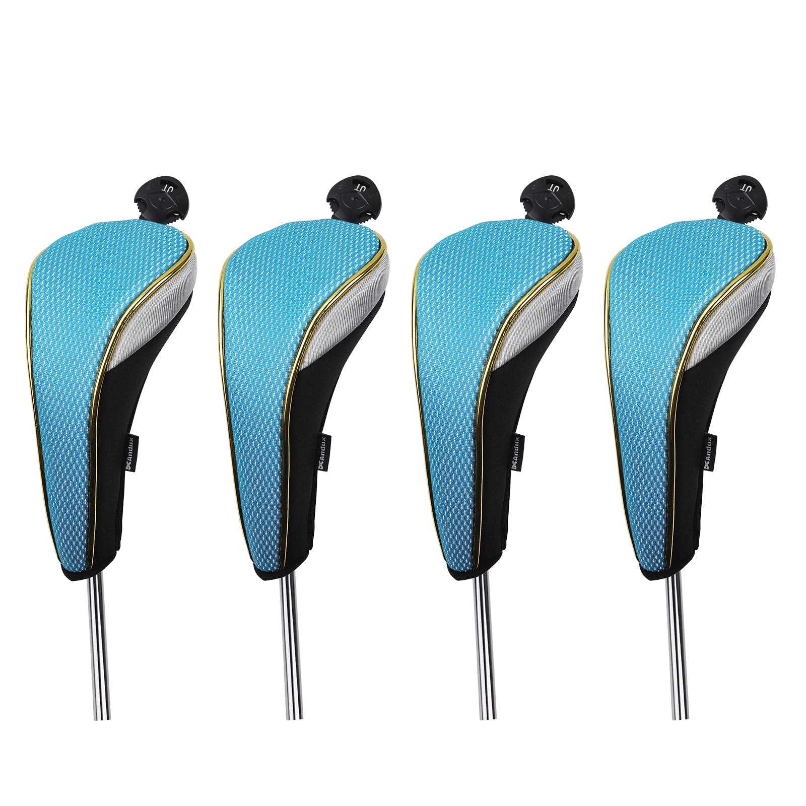 Andux 4Pcs/Set Gold Golf Hybrids Club Head Covers with Dial No. Tag MT/HY12 (Light Blue)