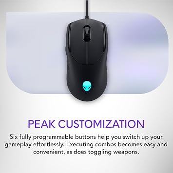 Alienware Pro Wireless Gaming Mouse - 2.4GHz Gaming Wireless/USB Wired Connectivity, Adjustable DPI, Optical Sensor Technology, 6 Programmable Buttons, 650 IPS Sensor Max Speed - Dark Side of the Moon