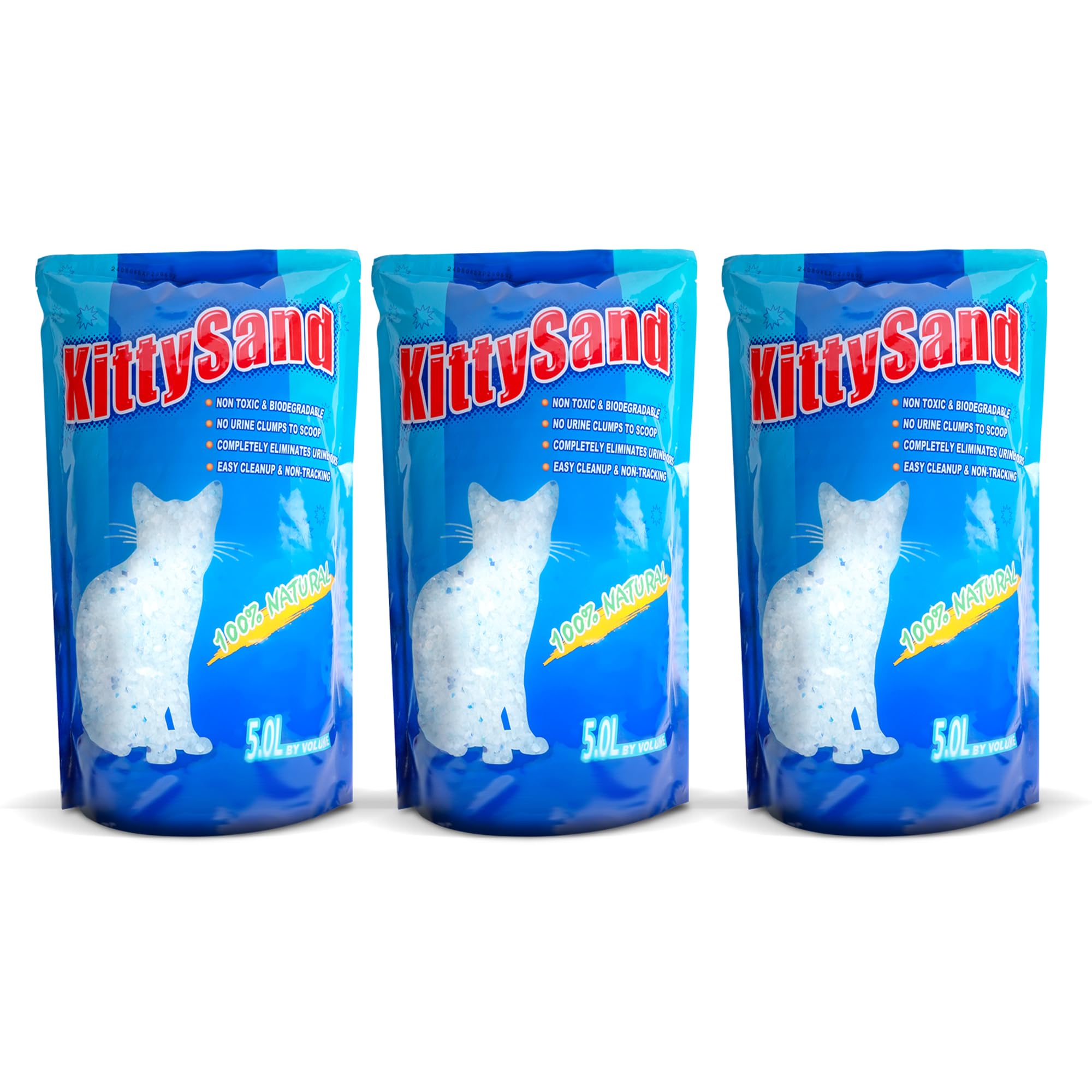 100% Natural Silica Crystal Premium Quality, Odor Control, Low Dust Cat Litter 5L - Pack of 3