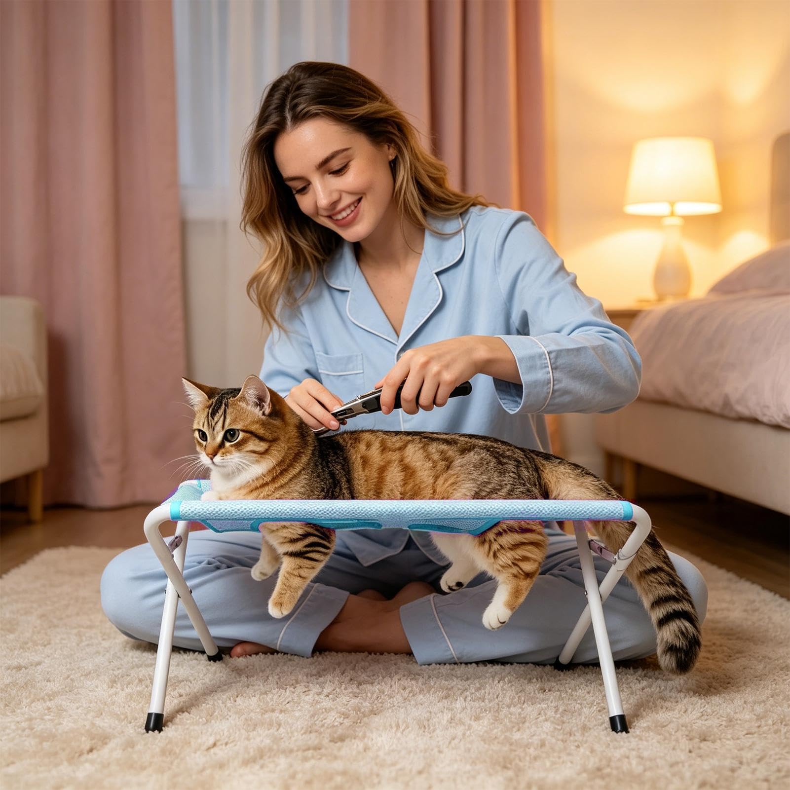 Hamaca de Aseo Colgador de 8 Orificios Antirrayaduras | Arnés hamaca para corte de uñas de gato para Mascotas Pequeñas y Medianas Baño en Casa Corte Pelo Cuidado Uñas Dientes