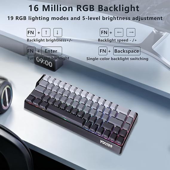 K68 Wireless Mechanical Keyboard, 65% compact layout, Bluetooth/2.4G/USB-C, Hot Swap, RGB Gaming Keyboard with Anti-Ghosting,Ergonomic,for Win/Mac (QWERTY-US) (black)