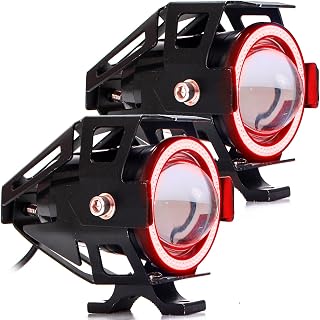 Par Farol De Milha Led Auxiliar U11 30w Angel Eyes Projetor 12v para Moto e Neblina com Botão Liga/Desliga (Vermelho)