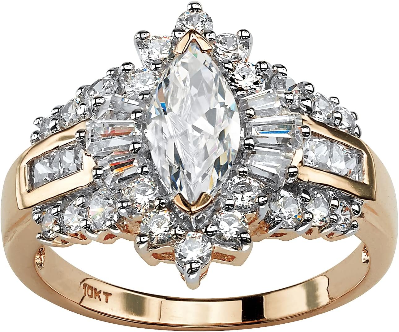 PalmBeach 10K Yellow Gold Marquise Cut Cubic Zirconia Halo Engagement Ring Sizes 6-10