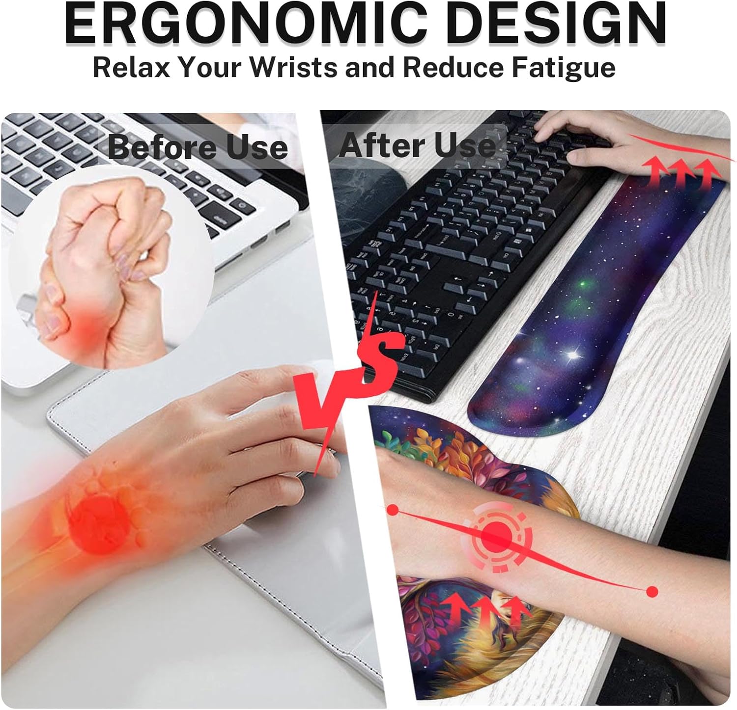 Britimes Colorful Tree Oil Painting Keyboard Mouse Pad Set Cute Dog 4in1 Large Mousepad+Keyboard Wrist Rest+Mouse Wrist Rest+Coaster Ergonomic Design for Home Office Computer 35.4x15.7 inches