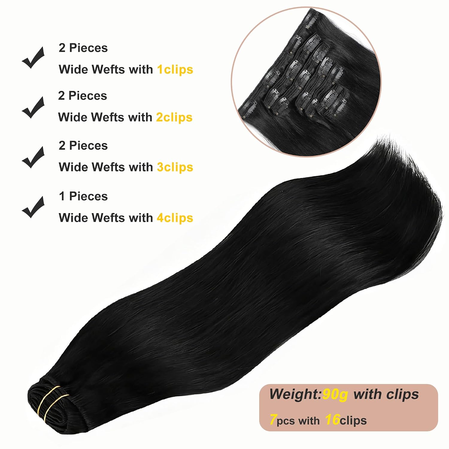 Clip In Hair Extensions Real Human Hair 12Inch 90g 100% Remy Human Hair Extensions Clip Ins Invisible Seamless Straight Human Hair Clip In Extensions 7pcs Double Weft Natural Black