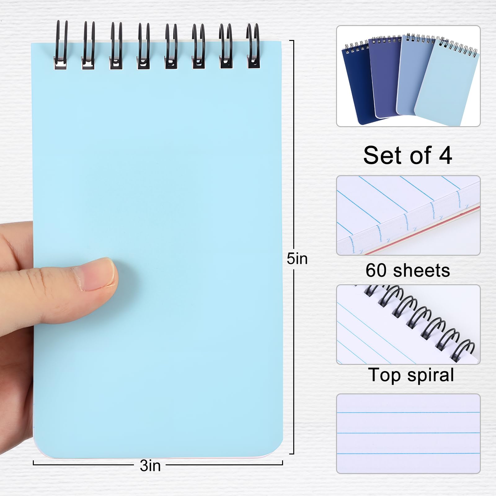 Resurhang 48 cuadernos de bolsillo pequeños a granel, 7,6 x 12,7 cm, con páginas rayadas, mini bloc de notas en espiral para escuela, oficina, suministros para el hogar, regalo, 4 colores surtidos