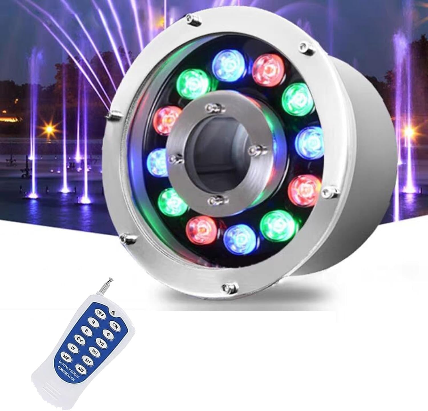 LED Ring Fountain Light - Submersible Underwater Pond Lights, IP68 Waterproof Stainless Steel Colored Spotlight, AC12V-24V Middle Hole Pool Lights, For Fountains/Landscape Illumination(6W(ac12v))