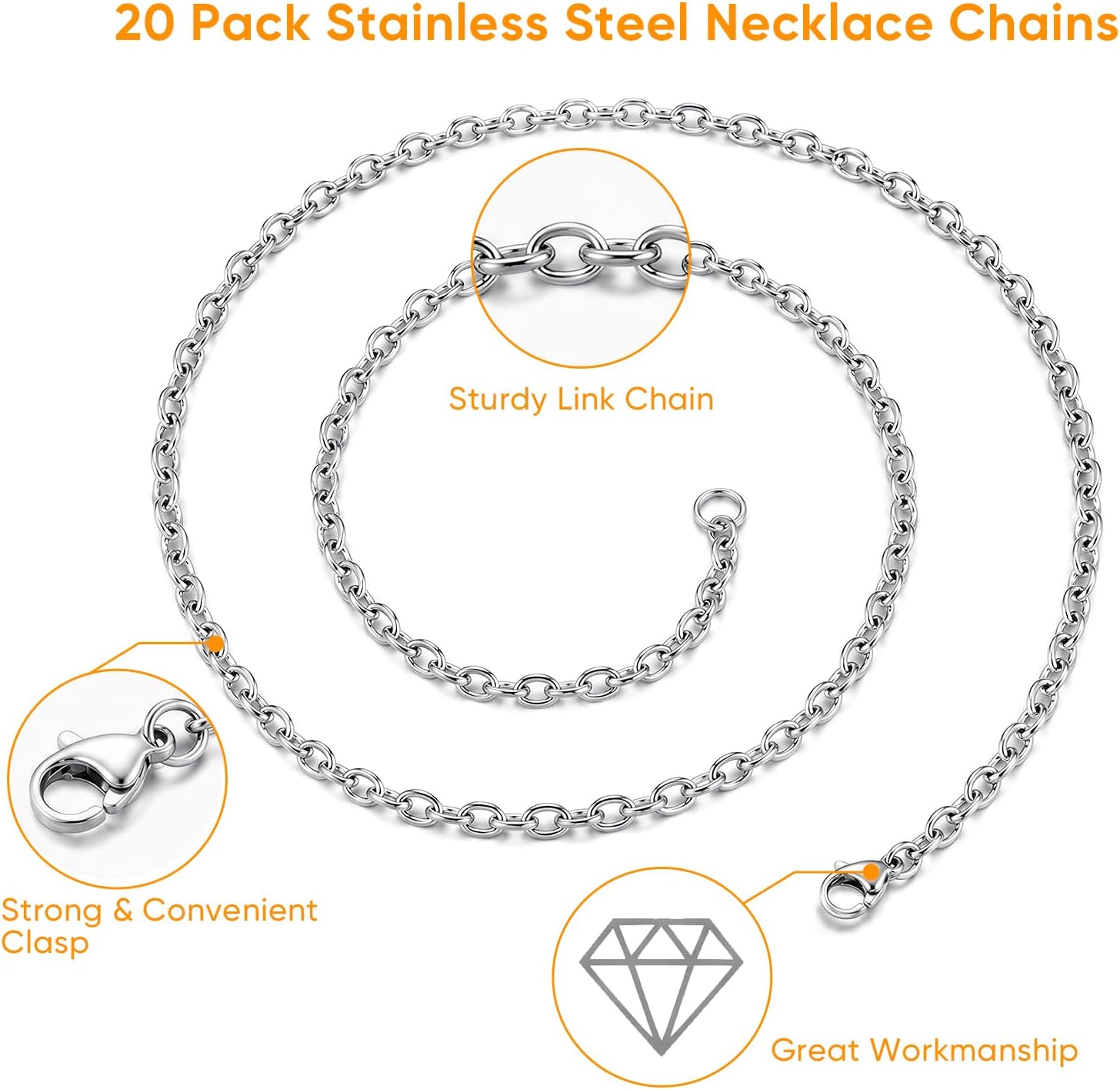 20 Pack Necklace Chains with Lobster Clasps for DIY Jewelry Making
