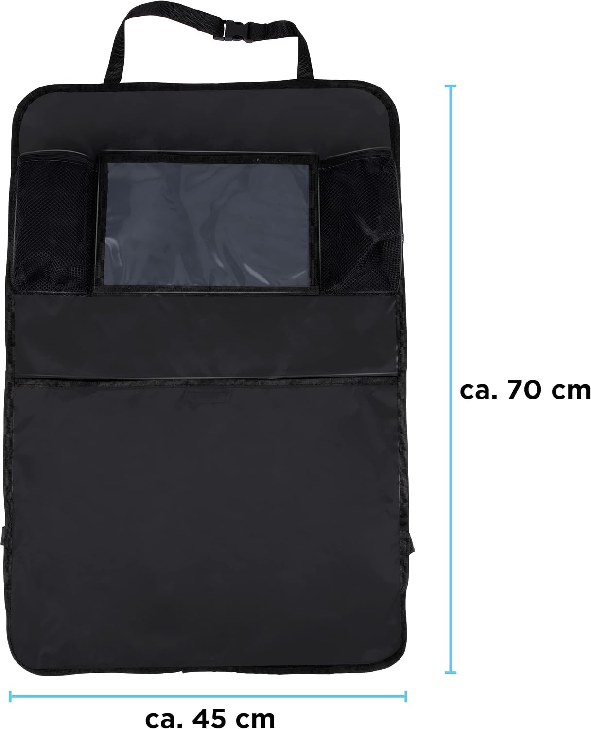 Motorola Nursery All Ride Car Seat Organiser - 70 x 45 cm - Multiple Storage Compartments - Phone/Tablet Storage - Easy to Attach - Black