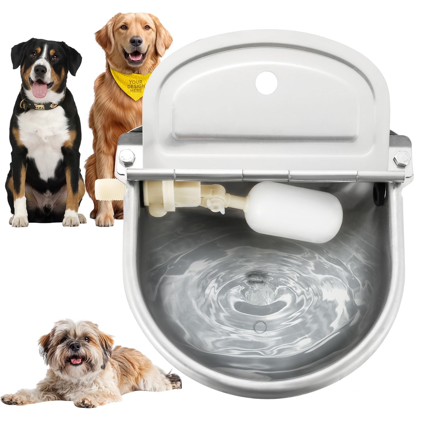 Ciotola automatica per acqua potabile animale con valvola a galleggiante | Ciotola per acqua potabile in acciaio inossidabile per cavallo, capra, maiale, cane. (con foro di drenaggio)