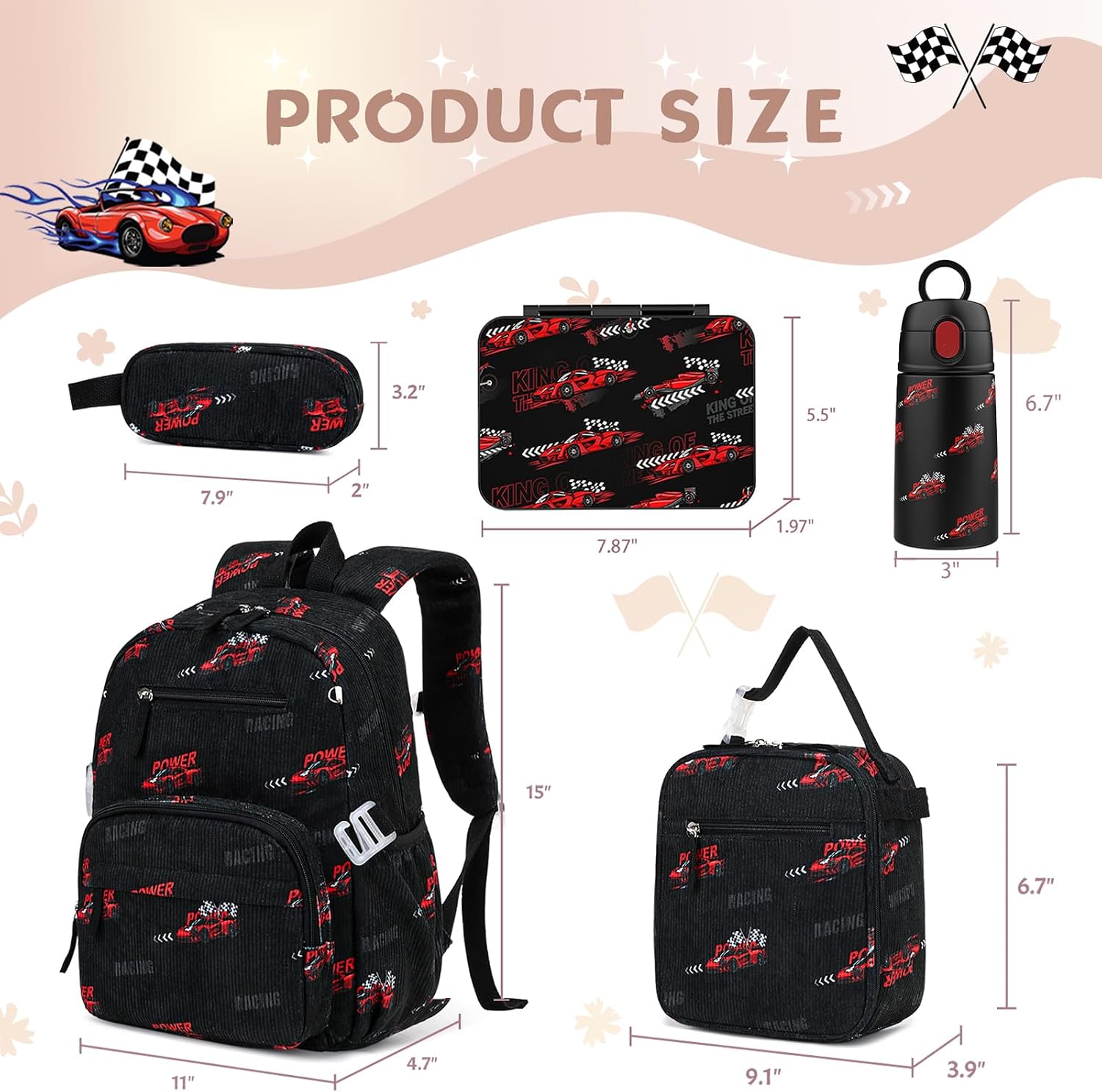 Corduroy Backpack for Kids 4-6 with Bento Box & 13oz Water Bottle image 2