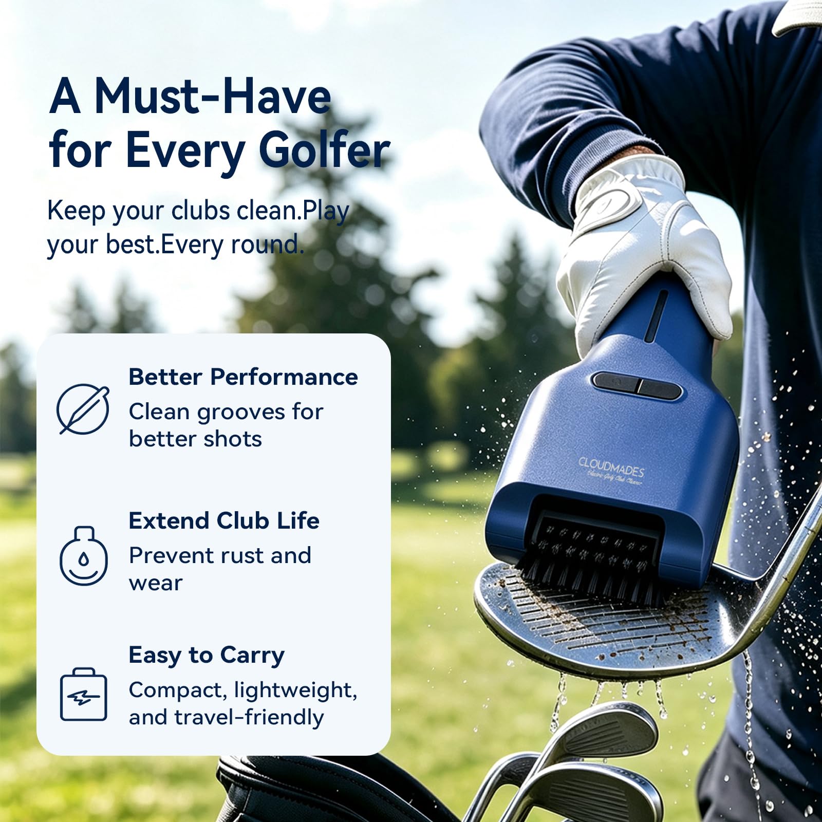 Limpiador automático de palos de golf, cepillo eléctrico para palos de golf, regalo ideal para hombres, accesorios de golf imprescindibles para hombres y mujeres, botón para una fácil