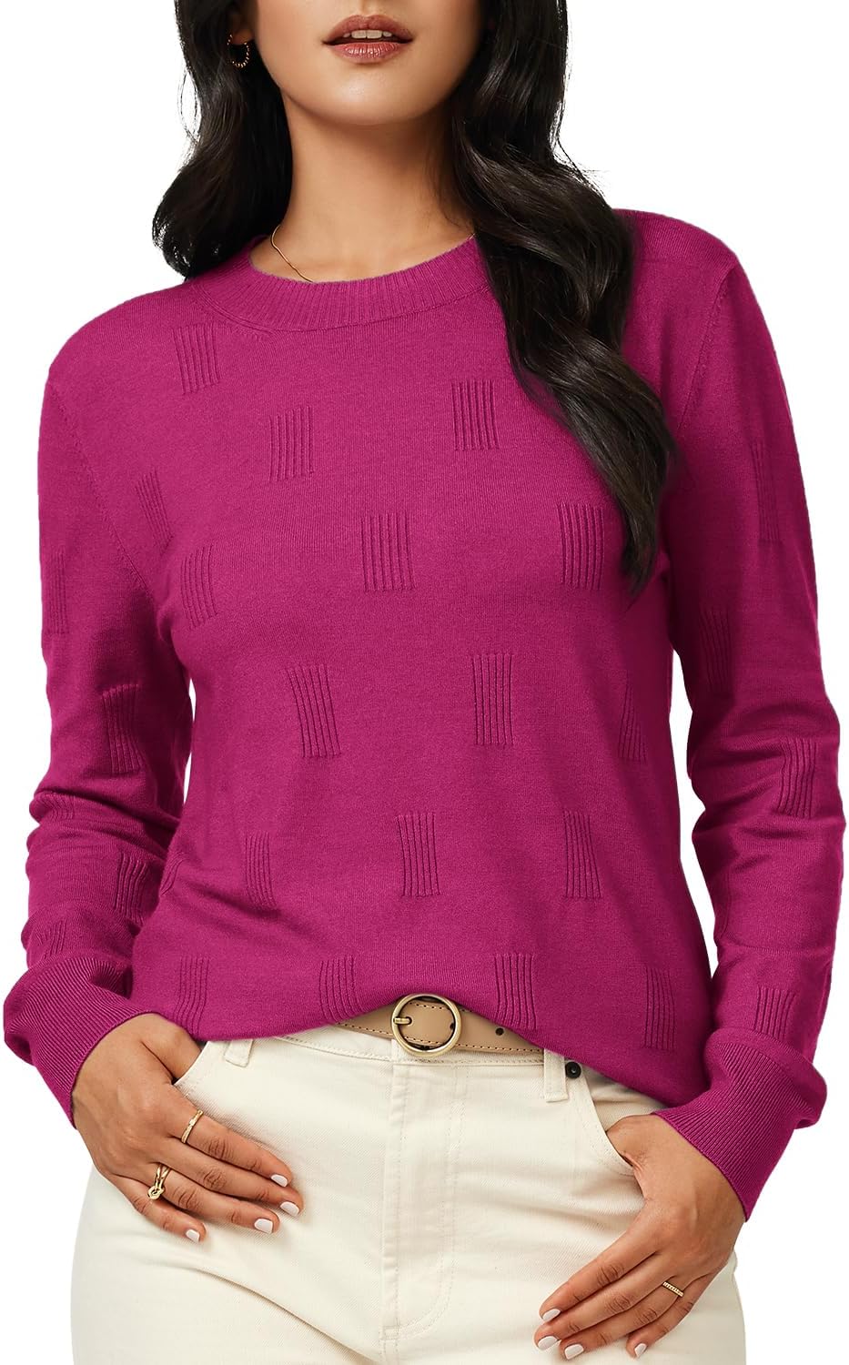Arach&Cloz Women's Soft Knit Sweater Fall Dressy Casual Pullover Tops - Image 2