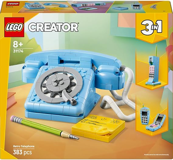 LEGO Creator 3 in 1 Retro Phone 31174 – Nostalgic Toy Making Set for Kids 8 Years and Over, Built as a 1980s or 2000s Model, Fun Gift Idea (383 Pieces)