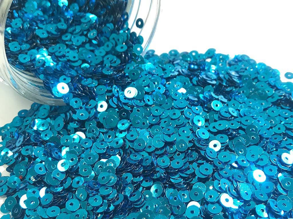 The Design Cart 4 mm Blue Circular Plastic Sequins Sitara for Embroidery, Embellishing Handbags, Apparels, Art Craft DIY Kit Pack of 100 Grams