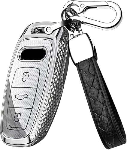 Miniatura 10 de HIBEYO Funda para llave de PC para Audi A6 A8 Q7 S6 A7 S7 E-Tron RS6 RS7 Q8 SQ8 SQ7 Accesorios NCVM Diseño metálico Sensación Llavero Soporte con