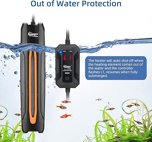 Miniatura 4 de hygger Calentador de acuario de 200 W calentador de pecera de cuarzo ultra corto con pantalla digital LED controlador de termostato para tanque de