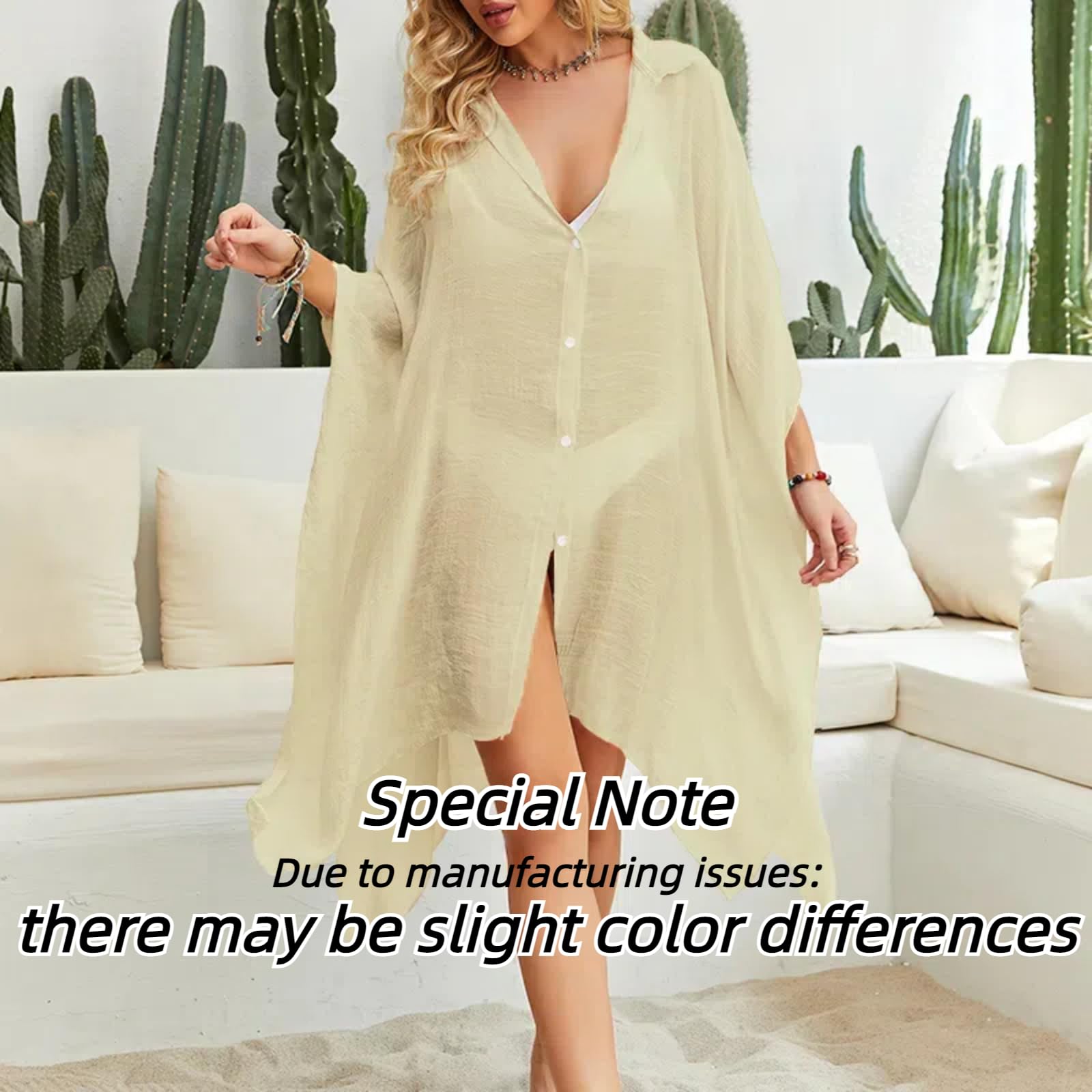 Vestido suelto para traje de baño para mujer, vestido camisero con botones para la playa, D-albaricoque, Talla única 4