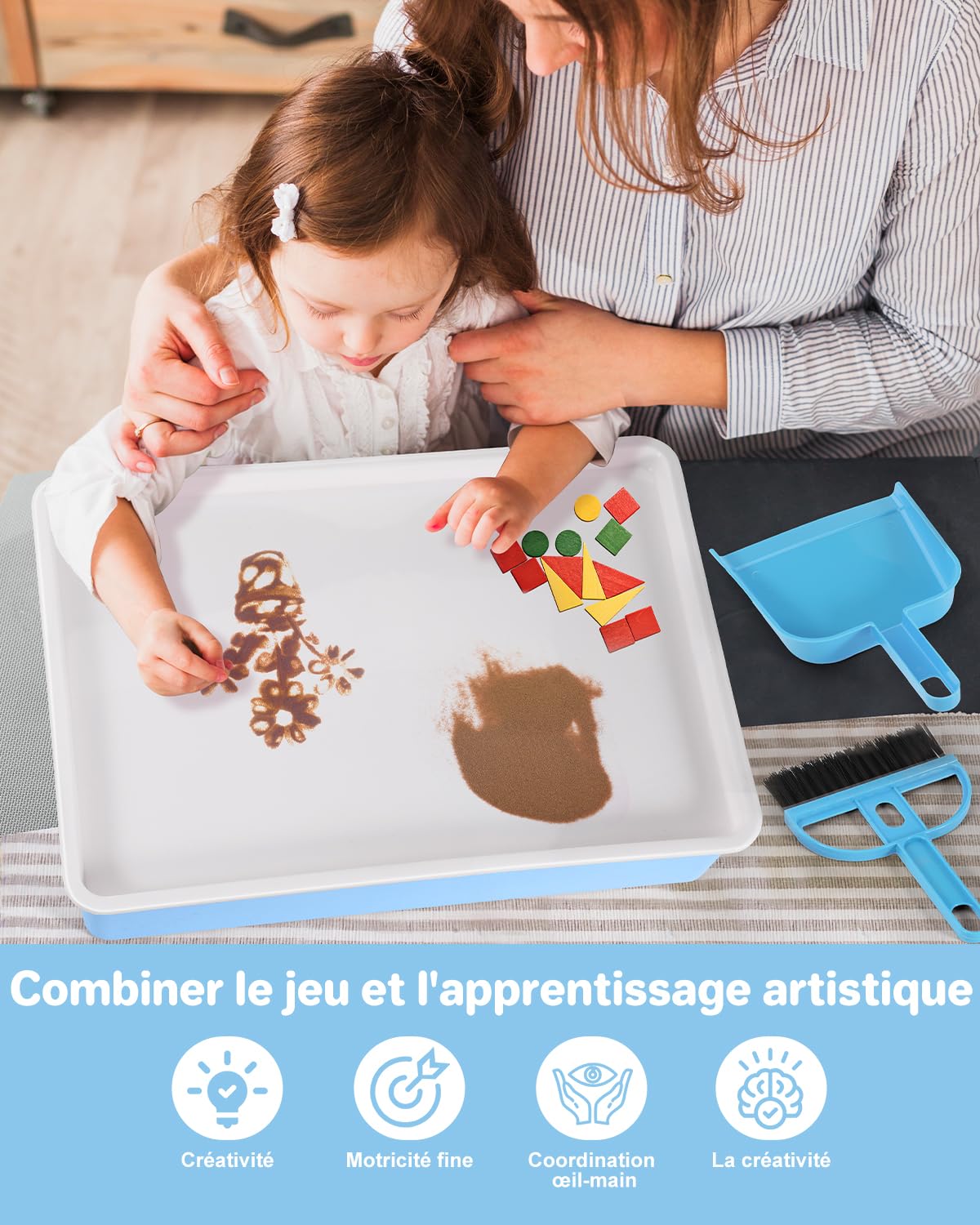 Peinture au Sable Bac à Lumière Pour Enfants - 4 Paquets de Sable Naturel, Plateau et Ensemble de Jouets Sensoriels à Partir de 3 Ans