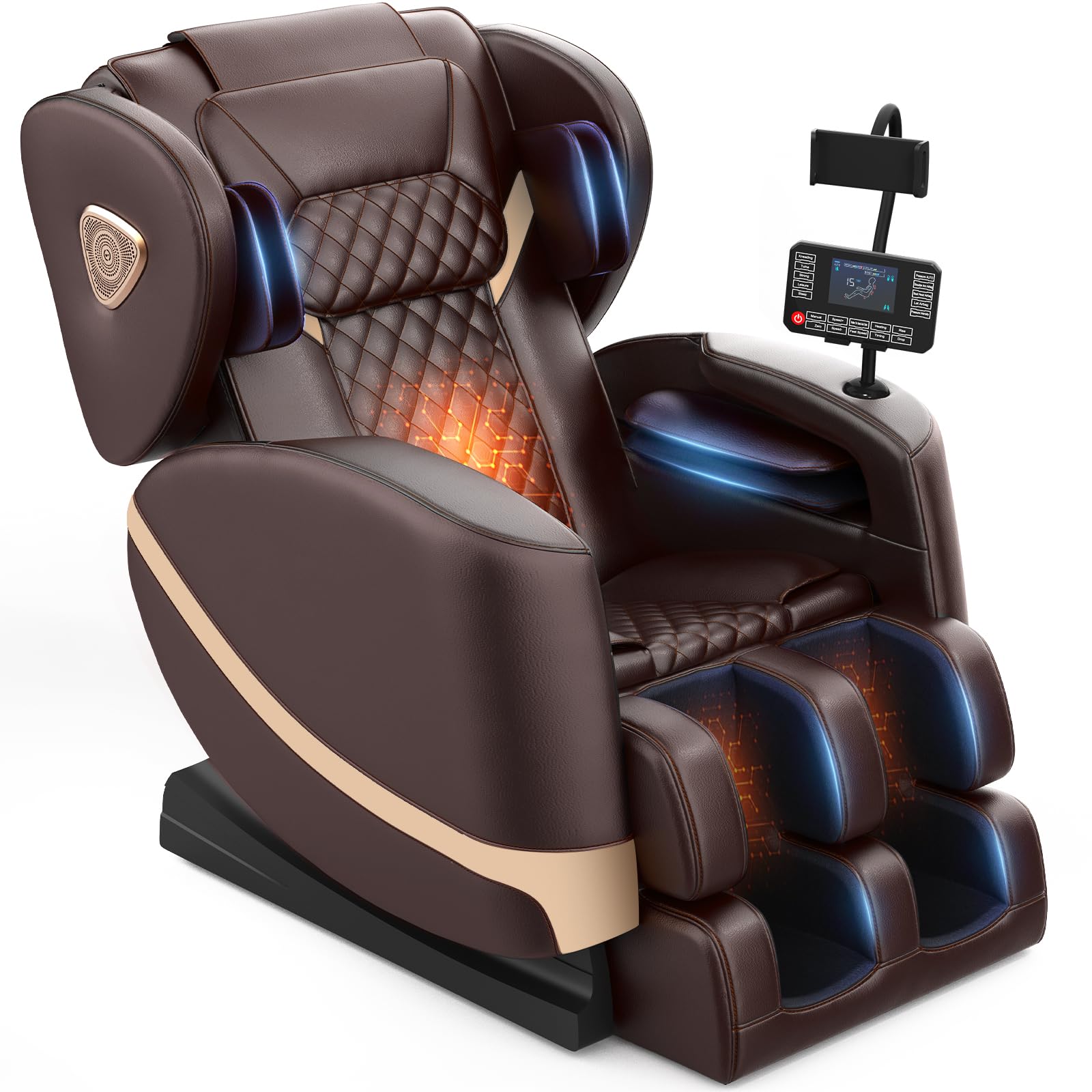 2025 Massage Chair Full Body, Zero Gravity Massage Chair with 10 Fix Rollers, Heating, Foot Massage, Auto Modes, Bluetooth Speaker, Touch Screen Controller (Brown Premium)