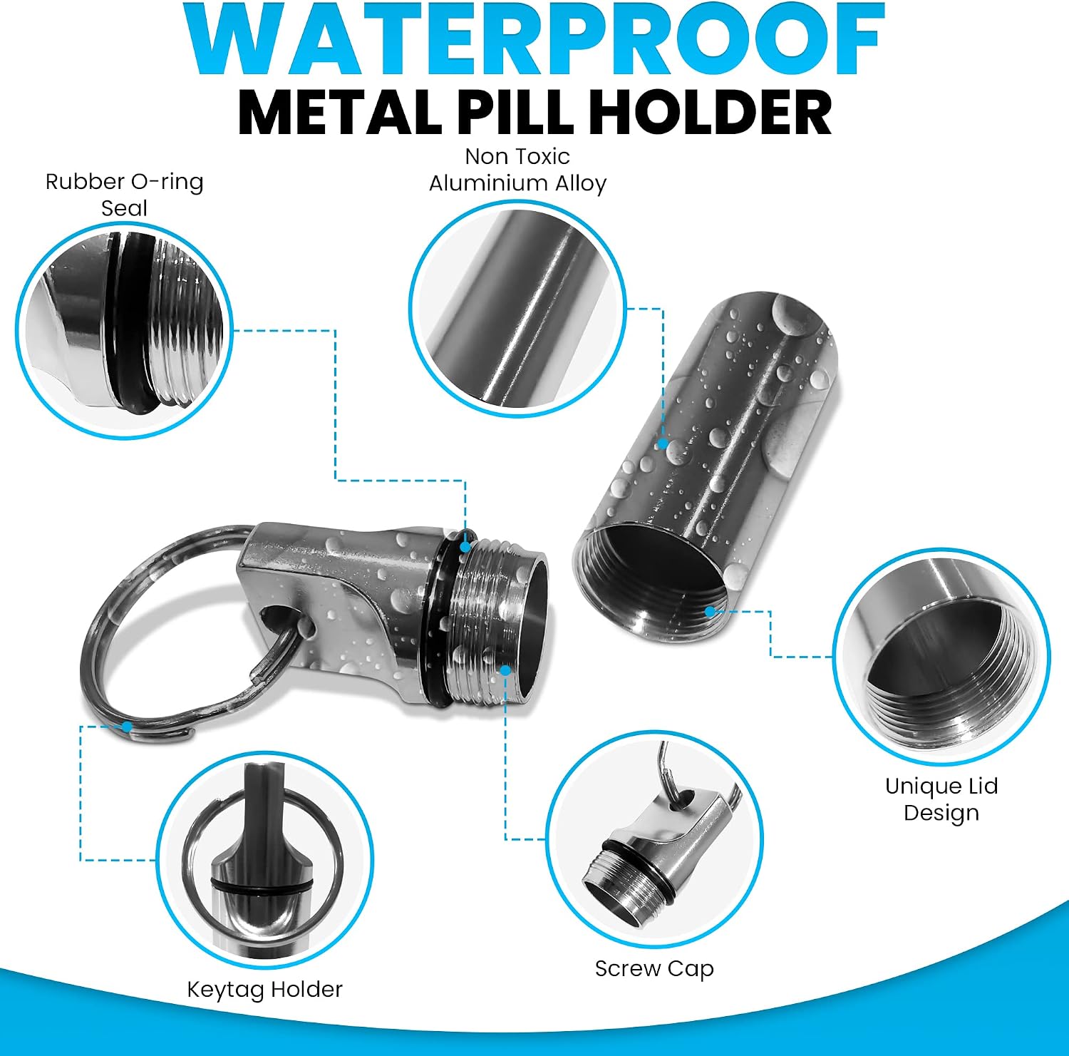 Keychain Pill Holder, Pack of 4, Pocket/Purse Pill Case Made from Aluminium, Waterproof Keychain Medicine Container, Pill Bottle for Better Organization – Takwiz (4 Piece Set)
