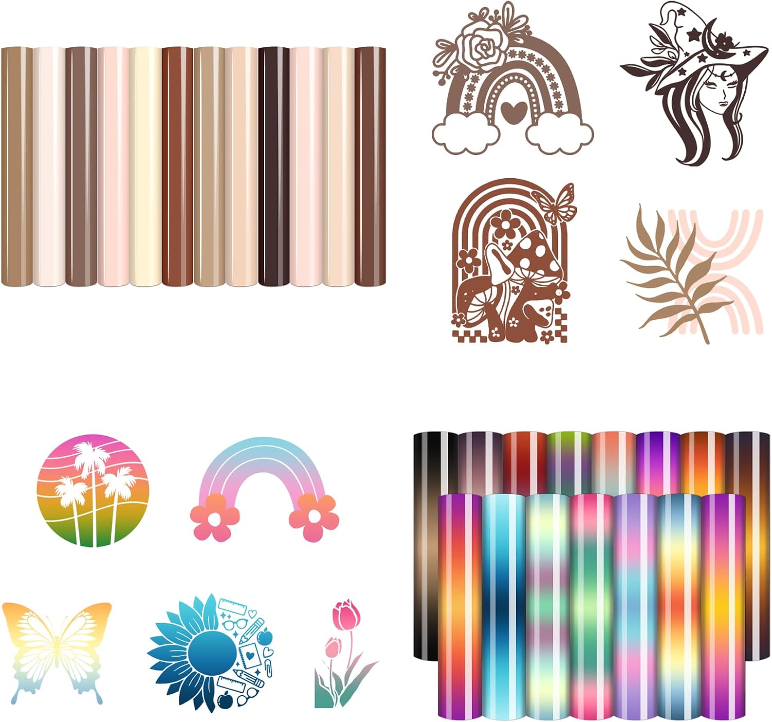 Gradient HTV Heat Transfer Vinyl - 15 Sheets +HTVSTD Skin Tone Heat Transfer Vinyl - 12 Pcs