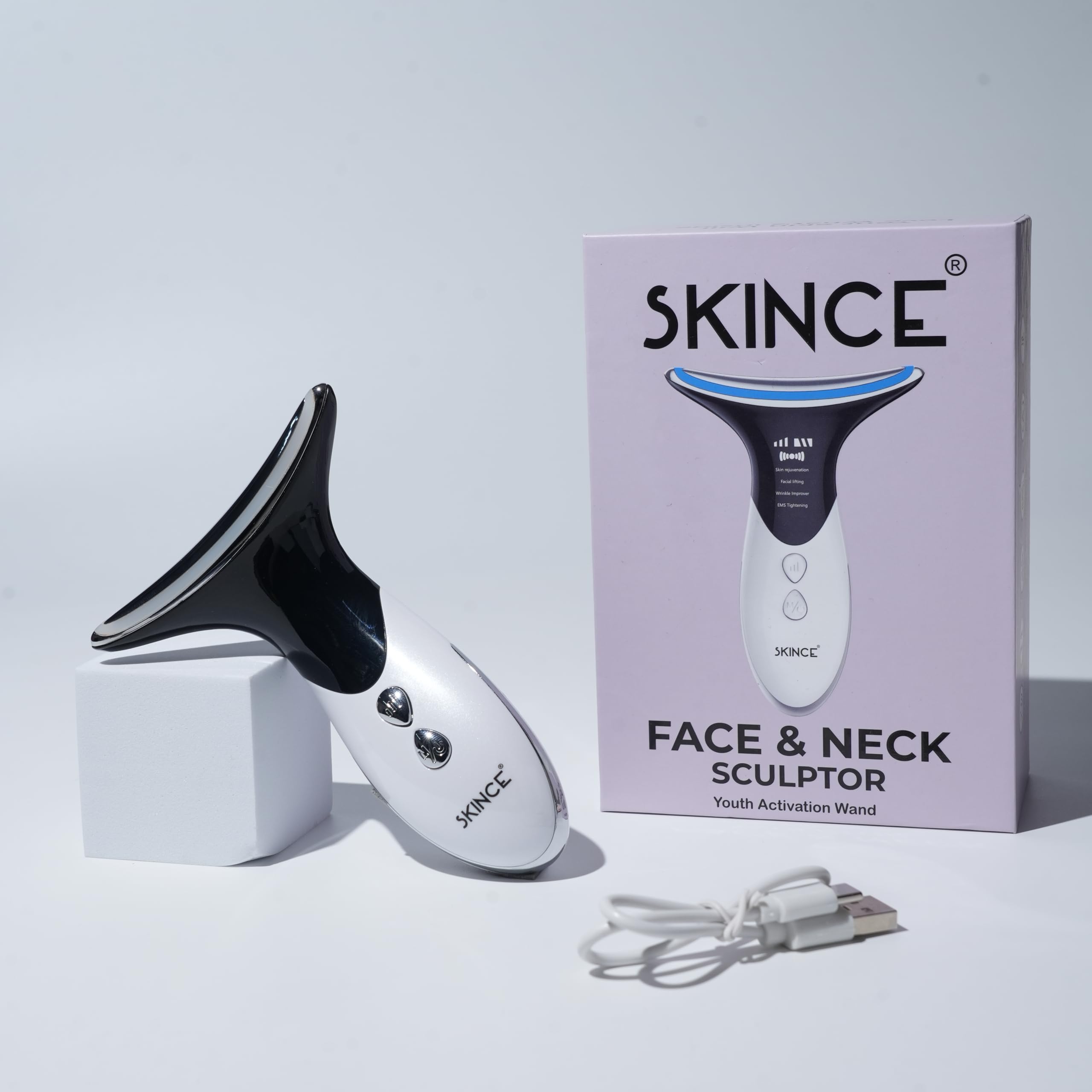 Skince Face & Neck Sculptor,Multifunctional Facial Skin Care Tools,3 Color Led Beauty Device for Home Use,Skin Rejuvenation,Facial lifting, Wrinkle improver, EMS tightening mode, Heating Function.