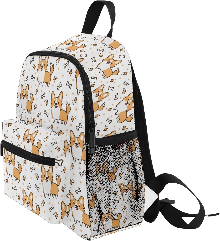 Corgi Dog Backpacks for Kids Girls Boys 10x4x12 IN Cute Yellow Puppies Preschool Toddler Bookbag with Chest Strap Mini School Bags for Kindergarten