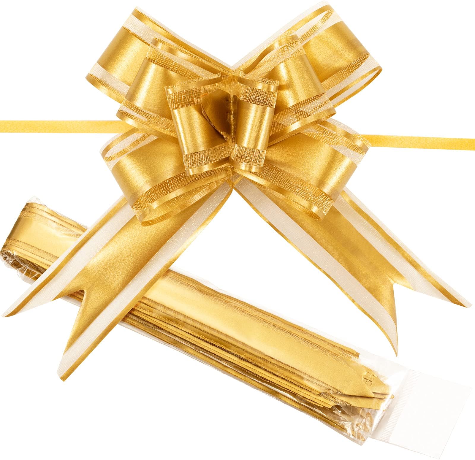 WILLBOND 30 Pieces Gold Pull Bows Present Wrapping Ribbon Bows Decorative Wrapping Bows Butterfly Knot Pull Bows for Christmas Valentine's Day Wedding Basket Car Birthday Decorations